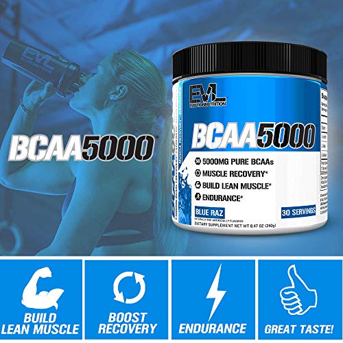 Evlution EVL BCAAs Amino Acids Powder - BCAA Powder Post Workout Recovery Drink and Stim Free Pre Workout Energy Drink Powder - 5g Branched Chain Amino Acids Supplement for Men