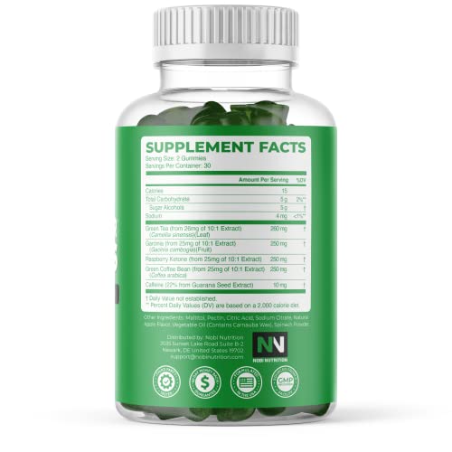 Nobi Nutrition Green Tea Fat Burner Gummies for Weight Loss | Metabolism Boost & Appetite Suppressant with Green Coffee Bean Extract & Garcinia Cambogia | Pills to Burn Belly Fat for Women & Men