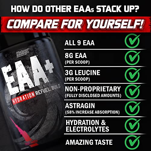 Nutrex Research EAA Hydration | EAAs + BCAAs Powder | Muscle Recovery, Strength, Muscle Building, Endurance | 8G Essential Amino Acids + Electrolytes | Apple Pear 30 Servings
