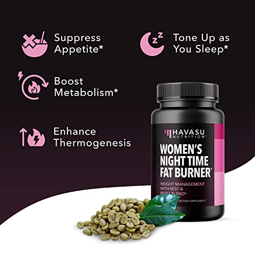 Night Time Fat Burner Weight Loss Pills for Women | Appetite Suppressant for Weight Loss | Lose Stubborn Belly Fat & Curb Appetite at Night with L Theanine Rest & Reset Blend | Non-GMO Vegan Capsules