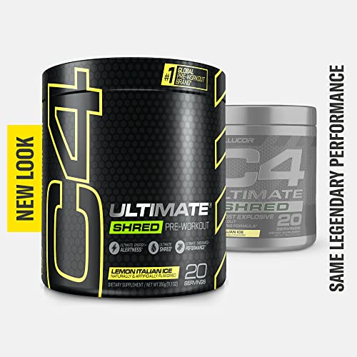 Cellucor C4 Ultimate Shred Pre Workout Powder, Fat Burner for Men & Women, Weight Loss Supplement with Ginger Root Extract, Lemon Italian Ice, 20 Servings