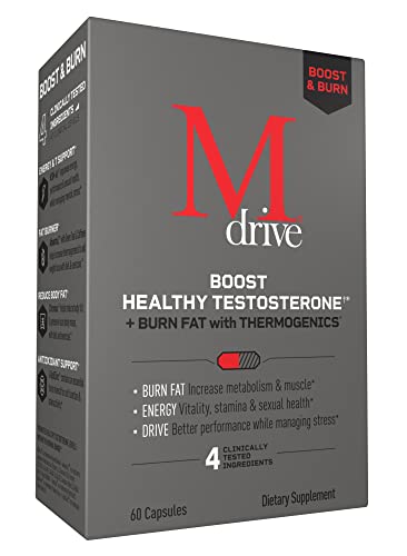 Mdrive Boost and Burn Testosterone Booster and Fat Burner for Men, Energy, Strength, Stress Relief, KSM-66 Ashwagandha, Advantra Z, Chromax, 60 Capsules