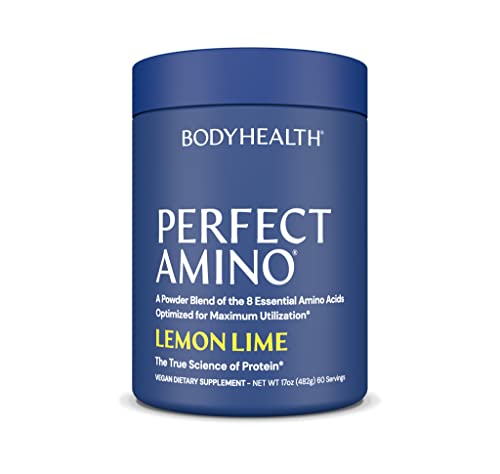 BodyHealth PerfectAmino XP Lemon Lime (60 Serving), Best Pre/Post Workout Recovery Drink, 8 Essential Amino Acids Energy Supplement with 50% BCAAs, 100% Organic, 99% Utilization (Packaging May Vary)