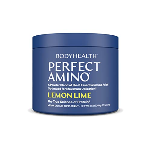 BodyHealth PerfectAmino XP Lemon Lime (30 Servings), Best Pre/Post Workout Recovery Drink, 8 Essential Amino Acids Energy Supplement with 50% BCAAs, 100% Organic, 99% Utilization (Packaging May Vary)