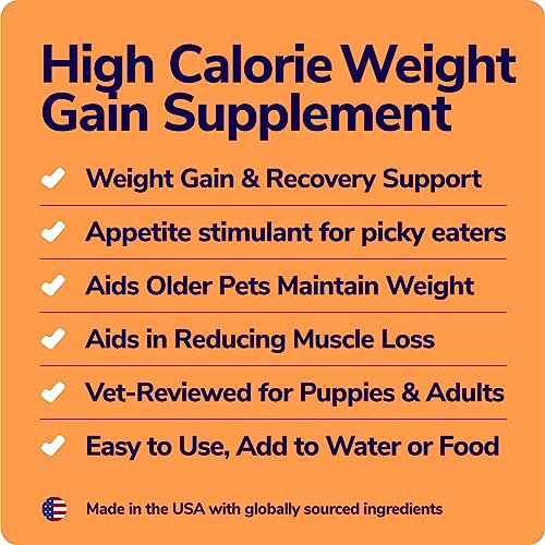 MIRACLE VET High Calorie Weight Gainer for Dogs & Cats 4-in-1 - Mass, Recovery, Appetite Stimulant - Vet-Reviewed - 2,400 kcal - 16 oz