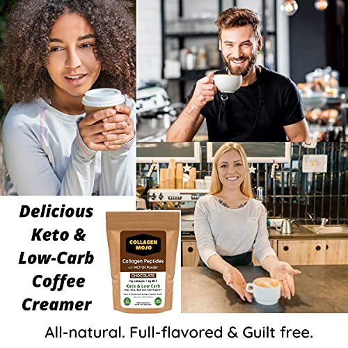 Collagen Mojo Keto Peptides Powder with MCT Oil - Creamer for Coffee, Shakes & Snacks - Pre & Post Workout - Curb Cravings - Promote Weight Loss - Hair, Skin, Nail & Joint Supplement - Chocolate