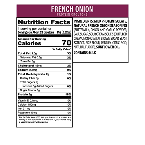 Shrewd Food Keto Protein Croutons - Low Carb, High Protein Snacks, Real Cheese, Gluten Free, Peanut Free, 10g Protein, 2g Carbs, Only 60 Calories - French Onion, 0.52 Oz (Pack of 10)