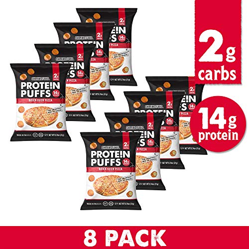Shrewd Food Protein Puffs, Low Carb Cheese Pizza Puffs, High Protein Crunch, Keto Friendly Snack, Savory Protein Chip, 14g Protein Per Serving, 2g Carbs, Brick Oven Pizza, 8 Pack