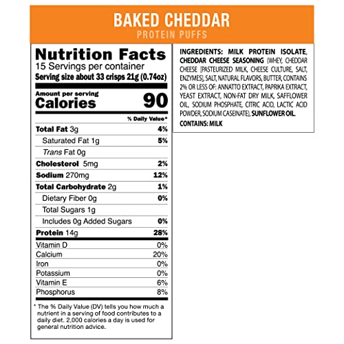 Shrewd Food Protein Puffs - High Protein, Low Carb, Gluten Free, Health Conscious Snacks, Keto Snacks, Non GMO, Peanut Free, Made with Real Cheese - Baked Cheddar, 11.1 Oz Family Size (Pack of 1)