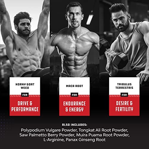 Extra Strength Testosterone Booster for Men - Natural Testosterone Supplement for Men with Horny Goat Weed Maca Root Tongkat Ali and Saw Palmetto Extract for Muscle Enlargement Stamina and Strength