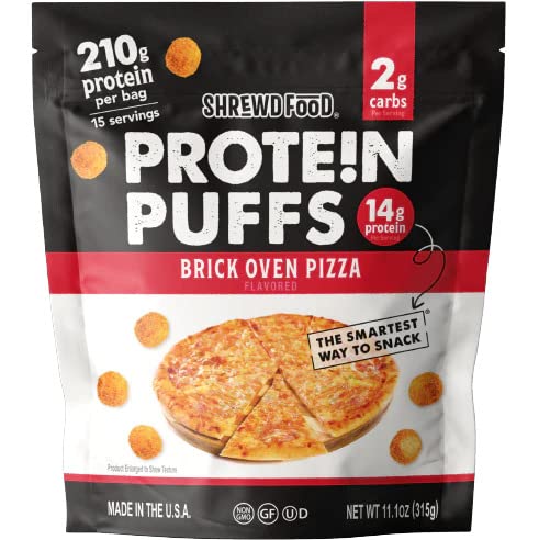 Shrewd Food Protein Puffs - High Protein, Low-Carb, Gluten-Free, Health Conscious Snacks, Keto Snacks, Non GMO, Peanut Free, Made with Real Cheese - Brick Oven Pizza, 11.1 Oz Family Size (Pack of 1)