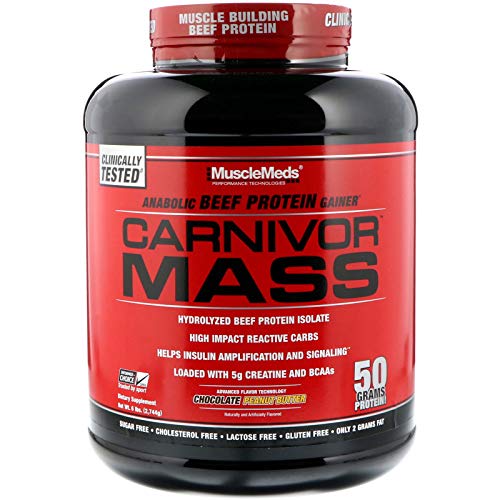 MuscleMeds Carnivor Mass Anabolic Beef Protein Gainer, Chocolate Peanut Butter, 6 Pounds (Packaging May Vary)