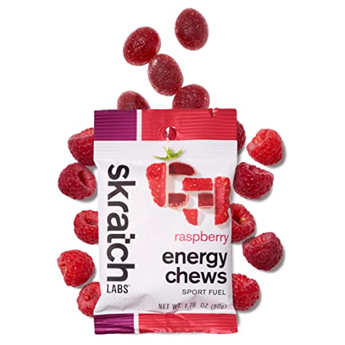 Skratch Labs Energy Chews | Energy Gummies for Running, Cycling, and Sports Preformance | Energy Gel Alternative | Raspberry (10 Pack) | Gluten Free, Vegan