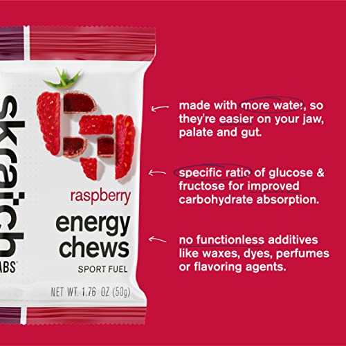 Skratch Labs Energy Chews | Energy Gummies for Running, Cycling, and Sports Preformance | Energy Gel Alternative | Raspberry (10 Pack) | Gluten Free, Vegan