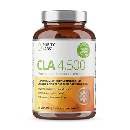 Purity Labs CLA 4500MG - Non-GMO Safflower Oil - Supports Energy, Heart Health, and Muscle Health - 180 Soft gels