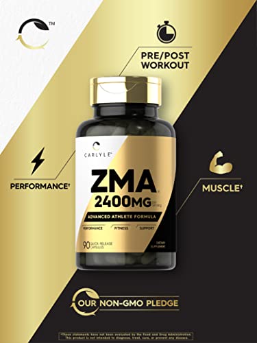 ZMA Supplement for Men & Women 2400mg | 90 Count | Non-GMO, Gluten Free Formula | by Carlyle