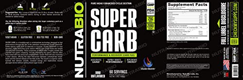 NutraBio Super Carb - Complex Carbohydrate Supplement Powder - Cluster Dextrin and Electrolytes for Performance Enhancement & Muscle Recovery - Unflavored, 60 Servings