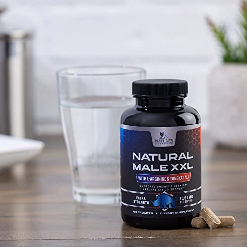 Natural Male Booster for Men - Male Enhancing Supplement - Natural Performance Booster for Energy, Endurance, Size, Stamina, Strength & Muscle Recovery Support with L-Arginine, Tongkat Ali - 180 Pills