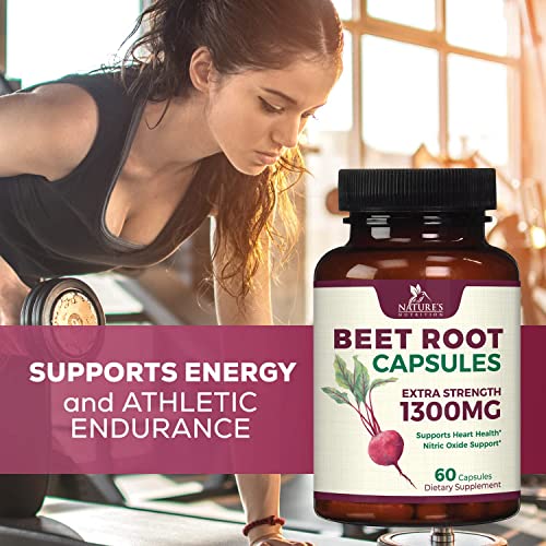 Beet Root Powder Capsules - Supports Athletic Performance, Digestive Health, Immune System - Nature's Beet Root Extract Supplement 1300mg per Serving - Vegan, Gluten Free, Non-GMO - 60 Capsules