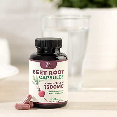 Beet Root Powder Capsules - Supports Athletic Performance, Digestive Health, Immune System - Nature's Beet Root Extract Supplement 1300mg per Serving - Vegan, Gluten Free, Non-GMO - 60 Capsules