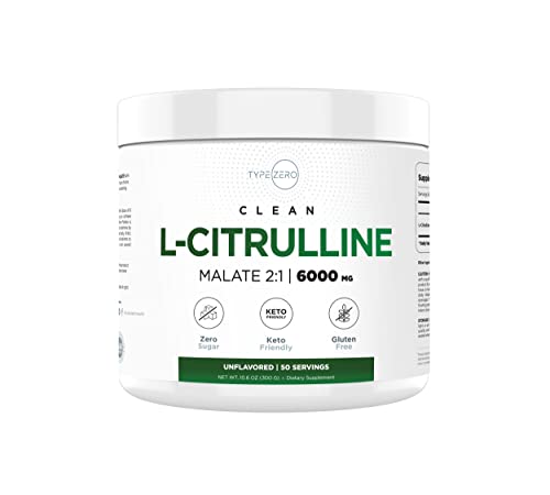 Type Zero L-Citrulline Malate Powder 2:1 6X (6000mg | Unflavored) Ultra Clean L Citrulline, Nitric Oxide Booster, Pre Workout - Nitrous Oxide Vasodilator Supplement