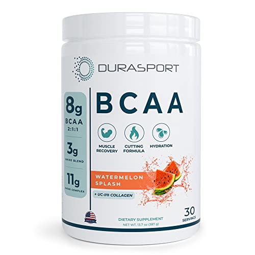 Durasport – 11g Sport BCAA | Muscle Recovery, Energy & Hydration Post Workout +UC-II Collagen | 8 Grams 2:1:1 Branched Chain Amino Acids + 3g Amino & Hydration Blend | Watermelon, 30 Serv