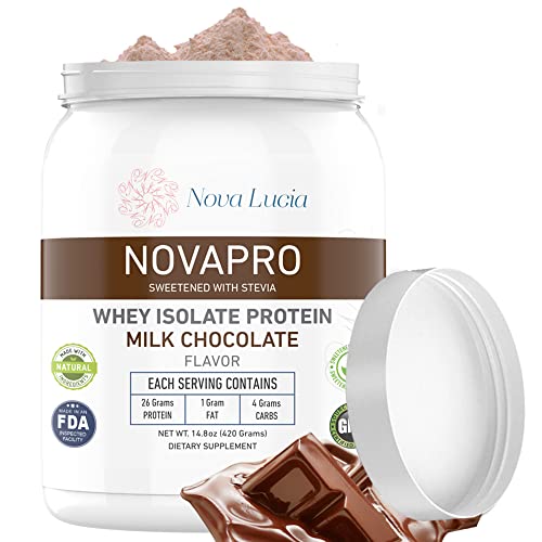 Nova Lucia Chocolate Whey Isolate Protein Powder with Prohydrolase, Keto, Gluten Lactose Free, Low Cholesterol Meal Replacement Supplement, Sweetened by Stevia for Women & Men 14.82 oz