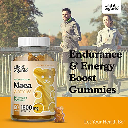 Wild & Organic Maca Root Gummies 1800 mg - Maca Supplement for Endurance, Natural Energy, Mood & Immune Support - Maca Root Organic Gummy - Herbal Maca Gummies - Vegan & Non-GMO - 60 Chews