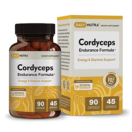 DailyNutra Cordyceps Endurance Formula - Natural Energy Supplement - Caffeine Free | Organic Mushroom Extract with KSM-66 Ashwagandha, Eleuthero and Rhodiola (90 Capsules)