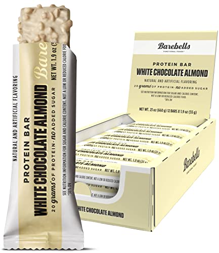 Barebells Protein Bars White Chocolate Almond - 12 Count, 1.9oz Bars - Protein Snacks with 20g of High Protein - Chocolate Protein Bar with 1g of Total Sugars - On The Go Protein Snack & Breakfast Bar