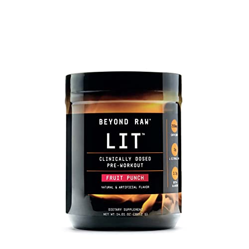 BEYOND RAW LIT | Clinically Dosed Pre-Workout Powder | Contains Caffeine, L-Citruline, and Beta-Alanine, Nitrix Oxide and Preworkout Supplement | Fruit Punch | 30 Servings