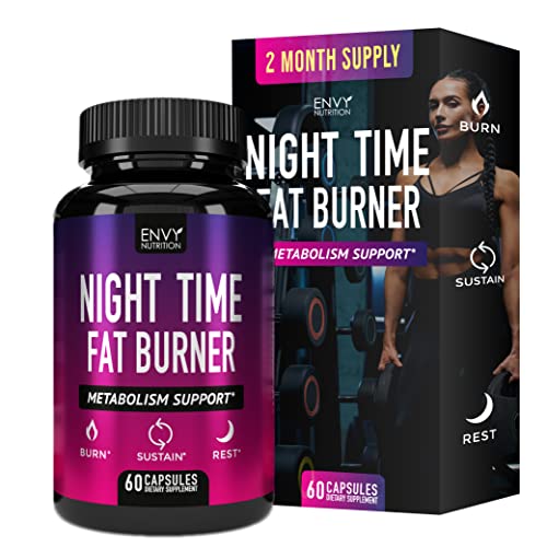 Envy Nutrition Night Time Fat Burner - Metabolism Support, Appetite Suppressant and Weight Loss Diet Pills for Men and Women - 60 Capsules.