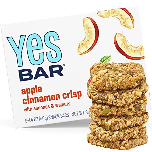 The YES Bar Apple Cinnamon Crisp – Plant Based Protein, Decadent Snack Bar – Vegan, Paleo, Gluten Free, Dairy Free, Low Sugar, Healthy Snack, Breakfast, Low Carb, Keto Friendly (Pack of 6)