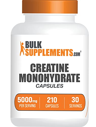 BulkSupplements.com Creatine Monohydrate Capsules - Micronized Creatine Monohydrate - 7 Creatine Capsules per Serving, 5000mg - Creatine Pills, Pre Workout with Creatine, Vegan Creatine (210 Capsules)
