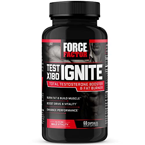 Force Factor Test X180 Ignite Testosterone Booster for Men, Testosterone Support Supplement to Help Burn Fat, Boost Vitality, and Increase Energy, 60 Capsules