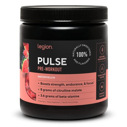 Legion Pulse Pre Workout Supplement - All Natural Nitric Oxide Preworkout Drink to Boost Energy, Creatine Free, Naturally Sweetened, Beta Alanine, Citrulline, Alpha GPC (Watermelon)