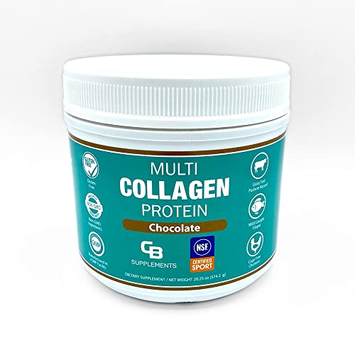 CB Supplements NSF Certified for Sport Multi Collagen Protein Powder Bone, Skin, Hair, and Joint Support | Unflavored, 58 Servings | Hydrolyzed Collagen Supplements (Chocolate)
