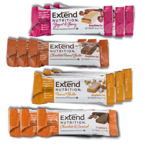 Extend Nutrition Diabetic Snacks Variety Pack for Adults and Kids For Blood Sugar Support, Low Carb, Low Calorie, Keto Snacks, Sugar Free Snacks and Low Sugar Varieties, 4 Delicious Flavors Variety Pack, 12 Count