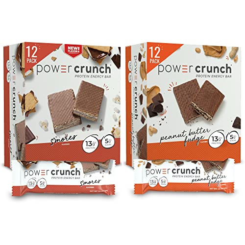 Power Crunch Protein Bars, High Protein Snacks with Delicious Taste, Variety Pack, S'mores & Peanut Butter Fudge, 1.4 Ounce (24 Count)