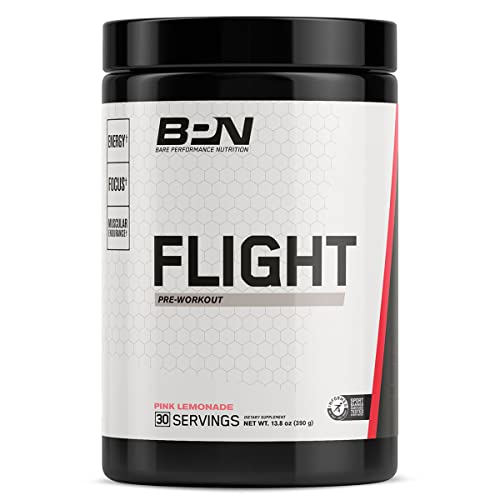 BARE PERFORMANCE NUTRITION, BPN Flight Pre Workout, Pink Lemonade, Energy, Focus & Endurance Without The Crash, Formulated with Caffeine Anhydrous, DiCaffeine Malate, N-Acetyl Tyrosine, 30 Servings