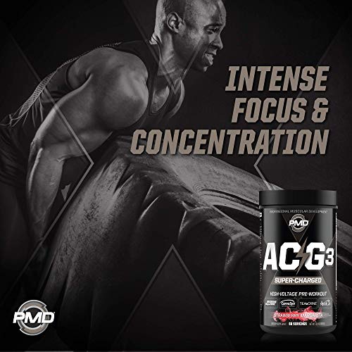 PMD Sports ACG3 Supercharged - Pre Workout - Powerful Strength, High Energy, Maximize Mental Focus, Endurance, Optimum Workout Performance for Men and Women - Strawberry Margarita (60 Servings)