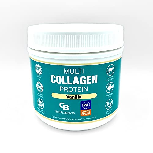 CB Supplements NSF Certified for Sport Multi Collagen Protein Powder Bone, Skin, Hair, and Joint Support | 58 Servings | Hydrolyzed Collagen Supplements (Vanilla)