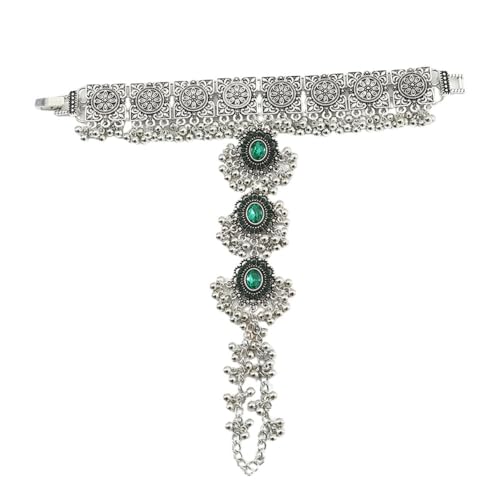 Boho Vintage Ethnic Green Crystal Finger Ring Bracelet
