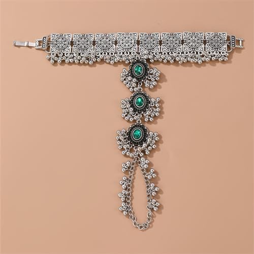 Boho Vintage Ethnic Green Crystal Finger Ring Bracelet
