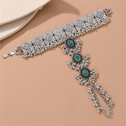 Boho Vintage Ethnic Green Crystal Finger Ring Bracelet