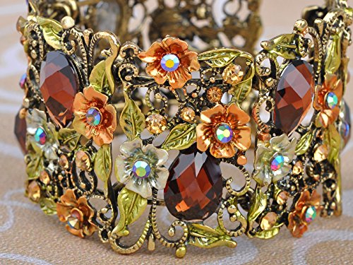 Vintage Floral Topaz Crystal Moroccan Bracelet Bangle