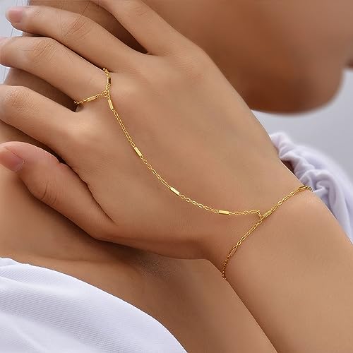 Trendy Gold Hand Chain Ring Bracelet for Women