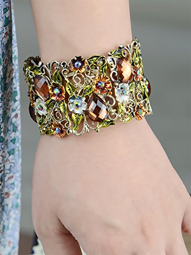 Vintage Floral Topaz Crystal Moroccan Bracelet Bangle