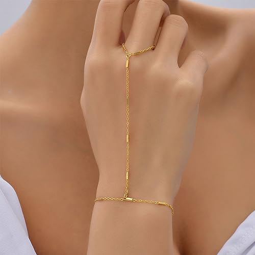 Trendy Gold Hand Chain Ring Bracelet for Women