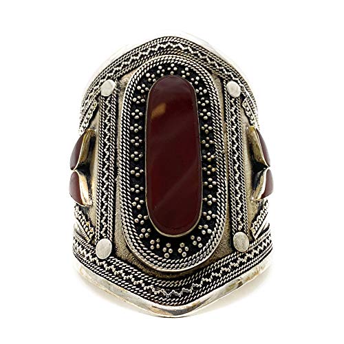 Boho Chic Afghan Tribal Red Stone Cuff Bracelet